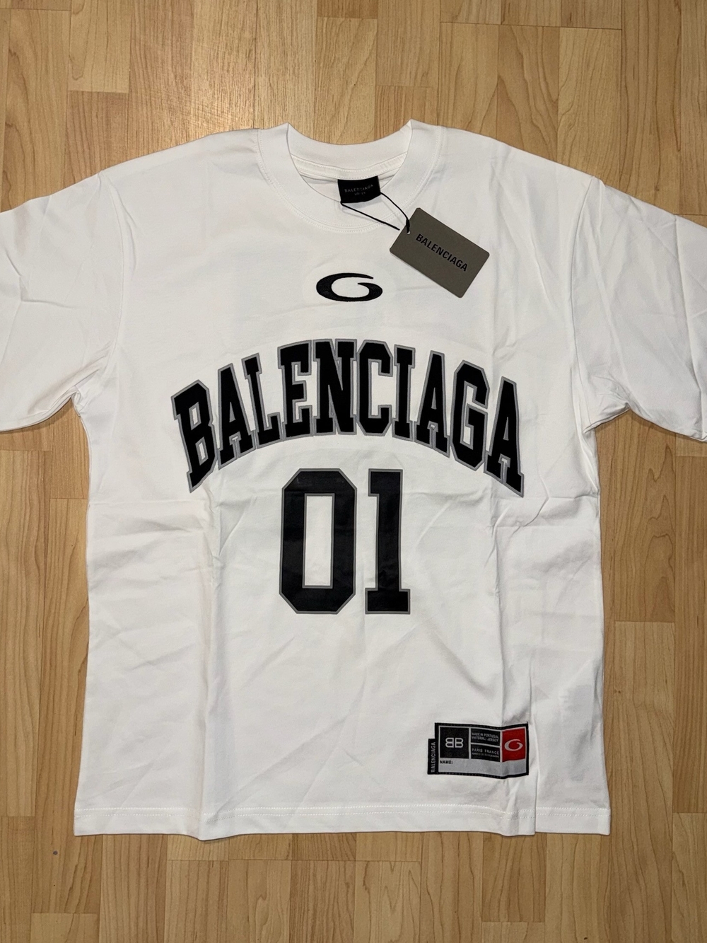 Balenciaga White Short-Sleeve Tee with Black Logo '01'